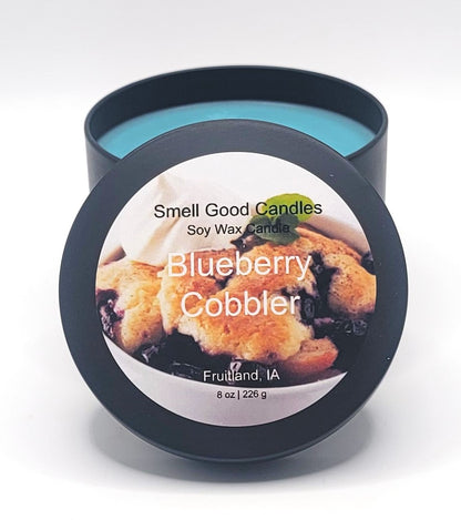 8oz Blueberry Cobbler Soy Wax Candle – Sweet blueberries, buttery crust, and vanilla scent.