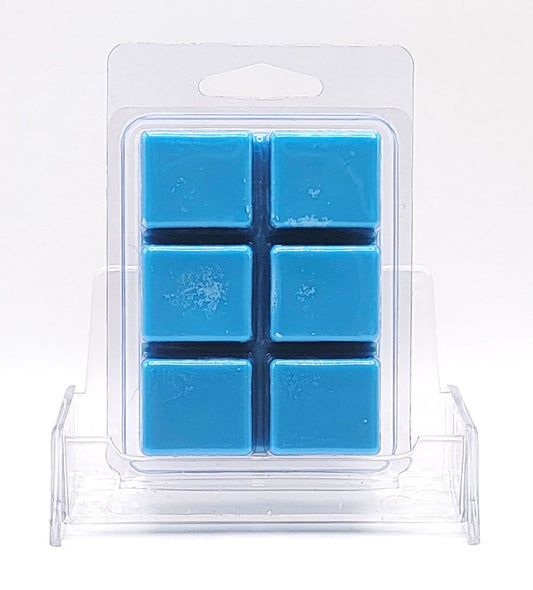 Close-up of wax melt cubes with a rich blueberry and vanilla fragrance.