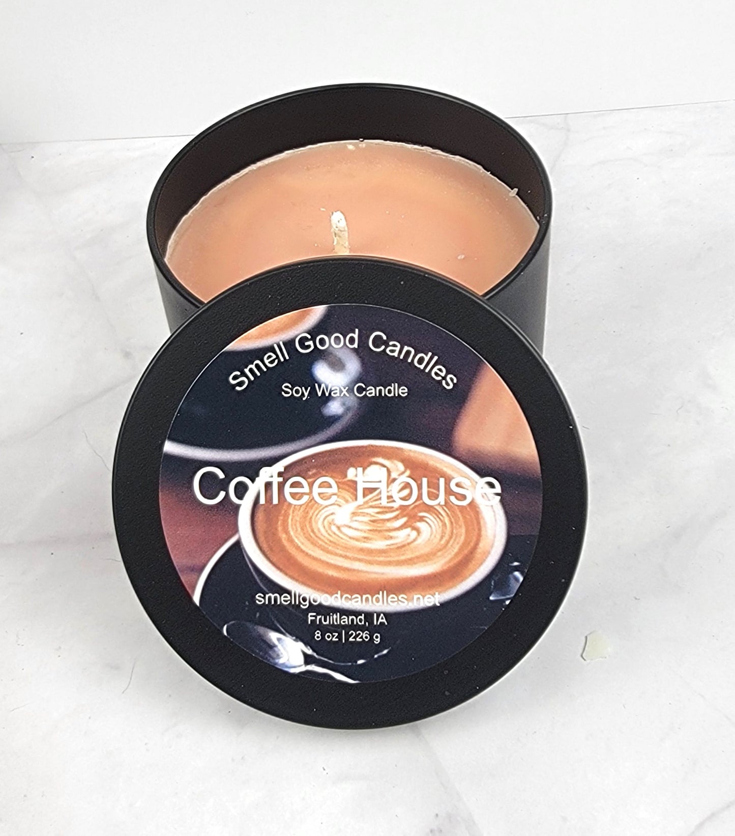 Coffee House 8oz Tin Soy Wax Candle with rich coffee and vanilla scent