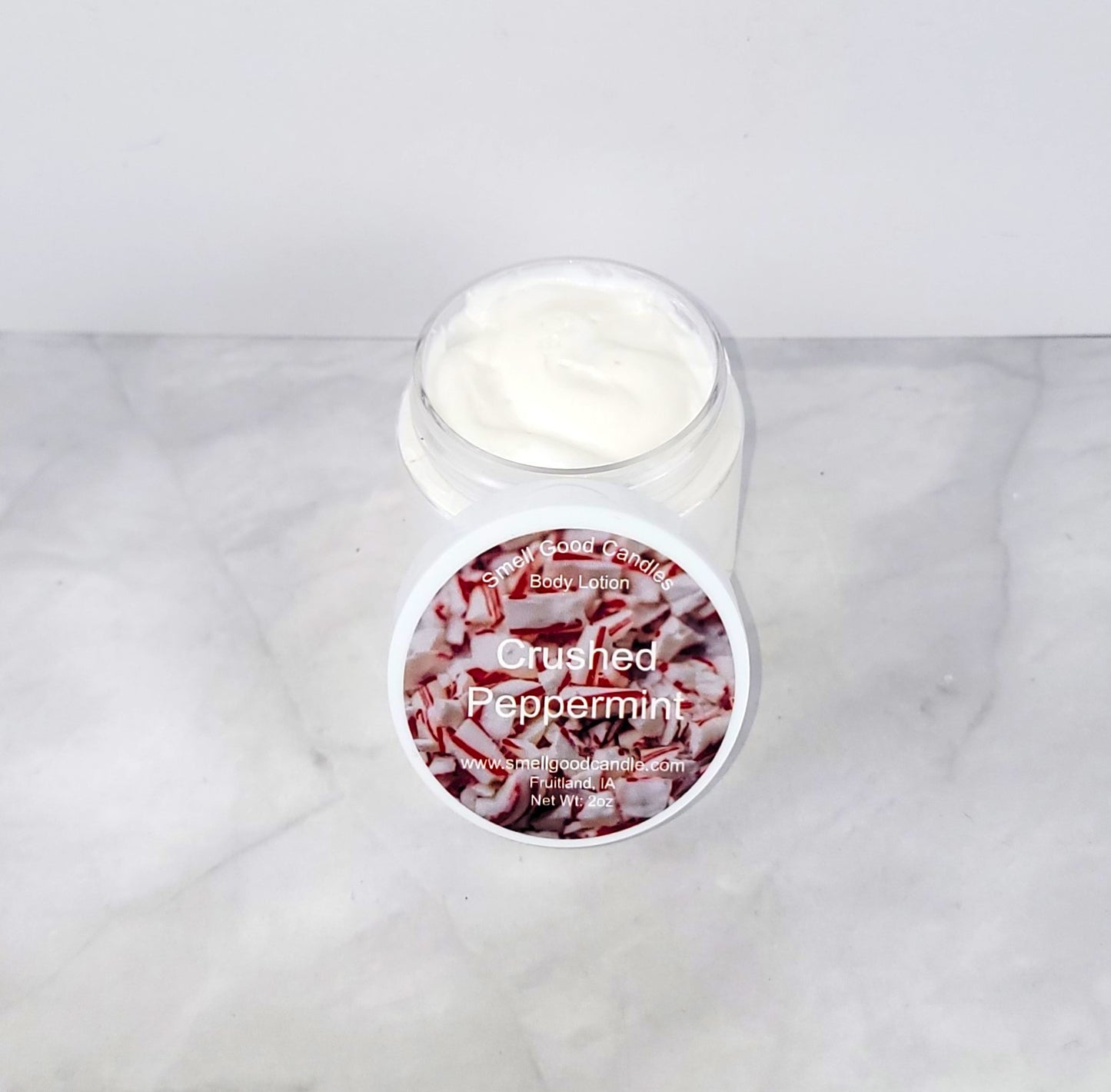 Crushed Peppermint Whipped Body Lotion with invigorating mint and vanilla scent