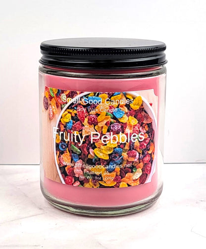 Fruity Pebbles 8oz Soy Wax Candle with nostalgic childhood cereal scent.