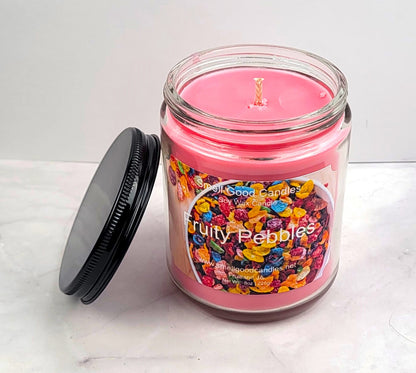 Hand-poured fruity cereal candle with strong, long-lasting fragrance.