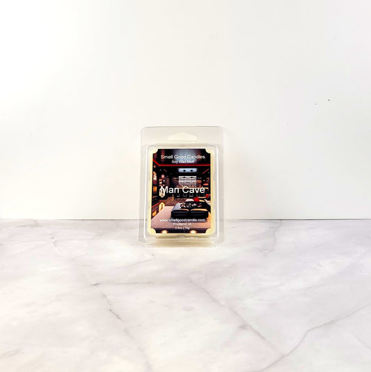 Man Cave wax melt with rugged wood and musk scent