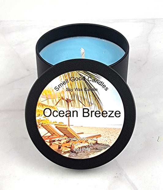 Ocean Breeze 4oz Soy Wax Candle – A fresh, clean, and coastal fragrance.