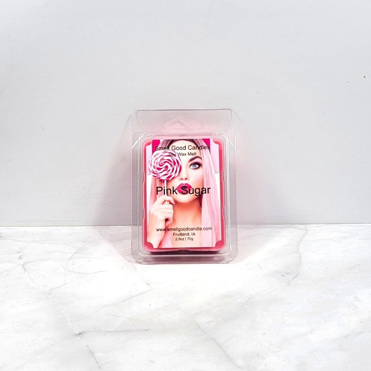 Pink Sugar soy wax melt with candy and raspberry elements