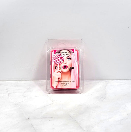 Pink Sugar soy wax melt with candy and raspberry elements