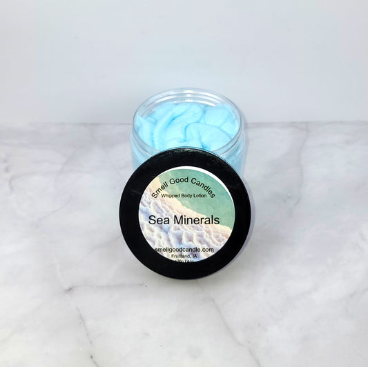 Sea Minerals Whipped Body Lotion with ozone, eucalyptus, and freesia for ultimate hydration and a refreshing coastal scent.