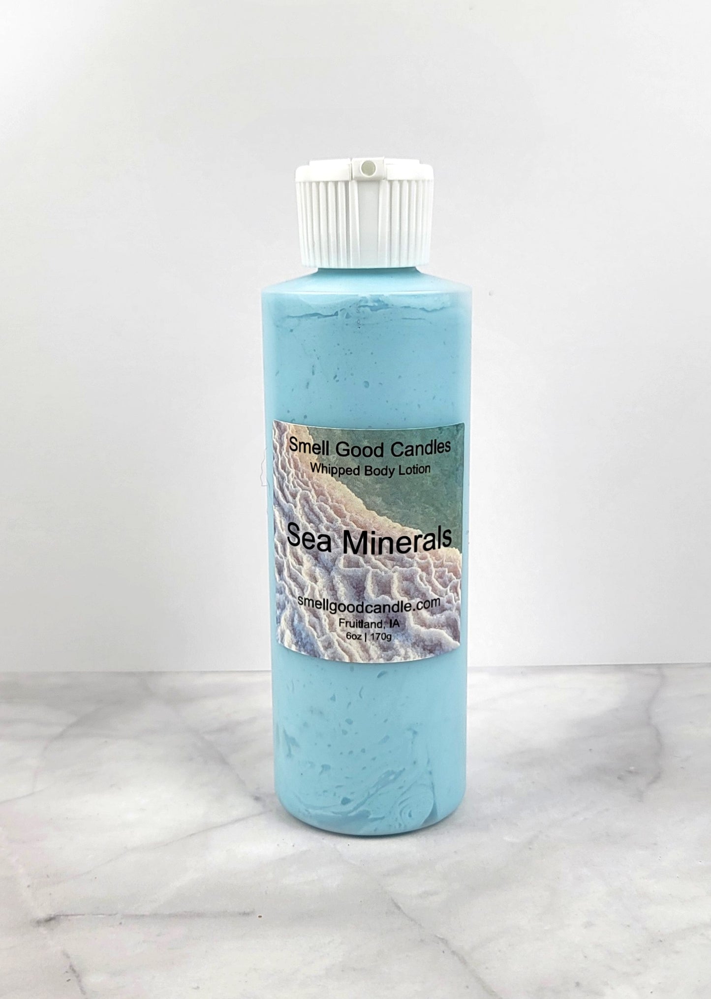 Sea Minerals Whipped Body Lotion in a sleek 6oz jar with a coastal-inspired label