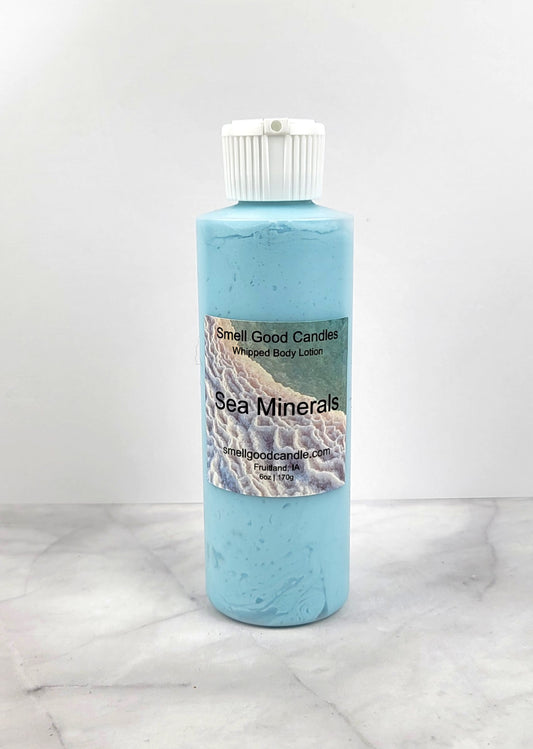 Sea Minerals Whipped Body Lotion in a sleek 6oz jar with a coastal-inspired label