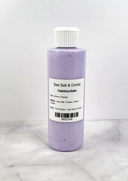 Smooth, whipped texture of Sea Salt and Orchid Body Lotion in a creamy swirl