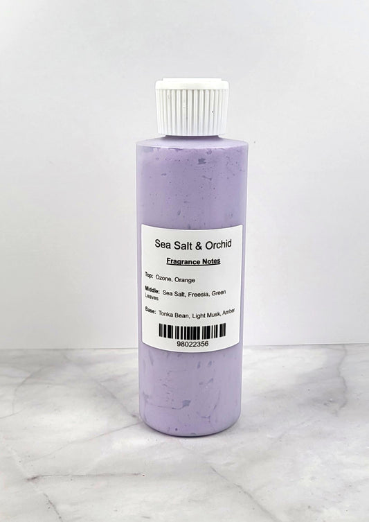 Smooth, whipped texture of Sea Salt and Orchid Body Lotion in a creamy swirl