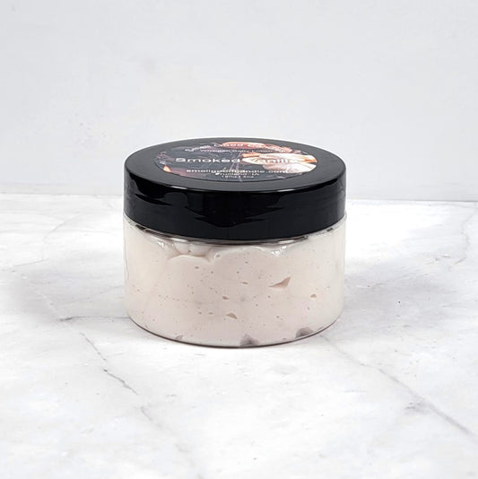 Masculine body lotion with sandalwood and smoky vanilla scent