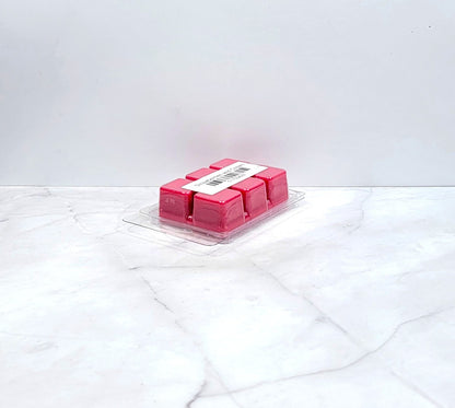 Strawberries and Cream soy wax melt with fresh berries on a wood tray