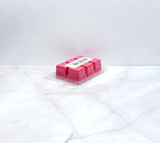 Strawberries and Cream soy wax melt with fresh berries on a wood tray