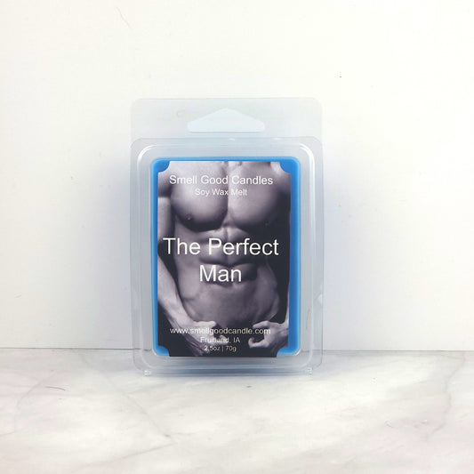 The Perfect Man Soy Wax Melt with grapefruit, bergamot, lavender, and sandalwood for a sophisticated, masculine aroma.