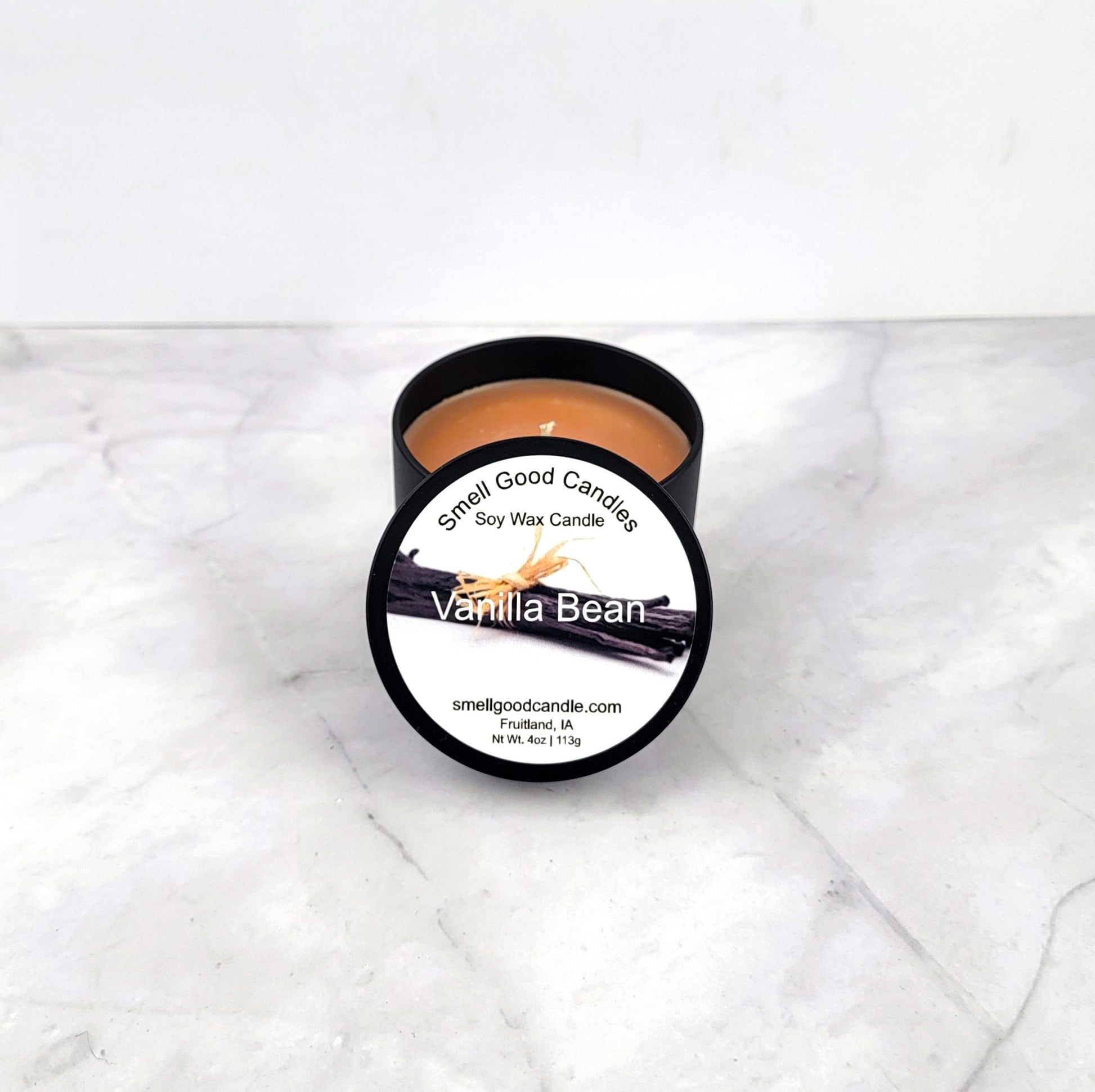 Vanilla Bean Soy Wax Candle in 8oz Tin – Warm, comforting vanilla scent.