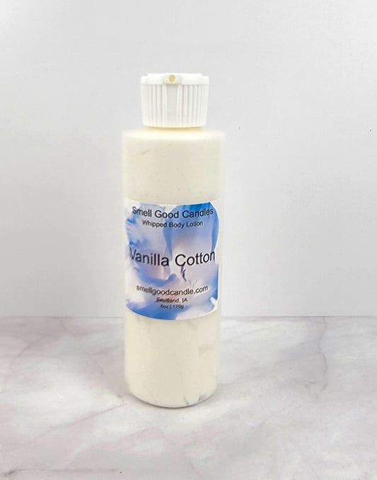 6oz Vanilla Cotton Whipped Body Lotion in a sleek jar with elegant floral design